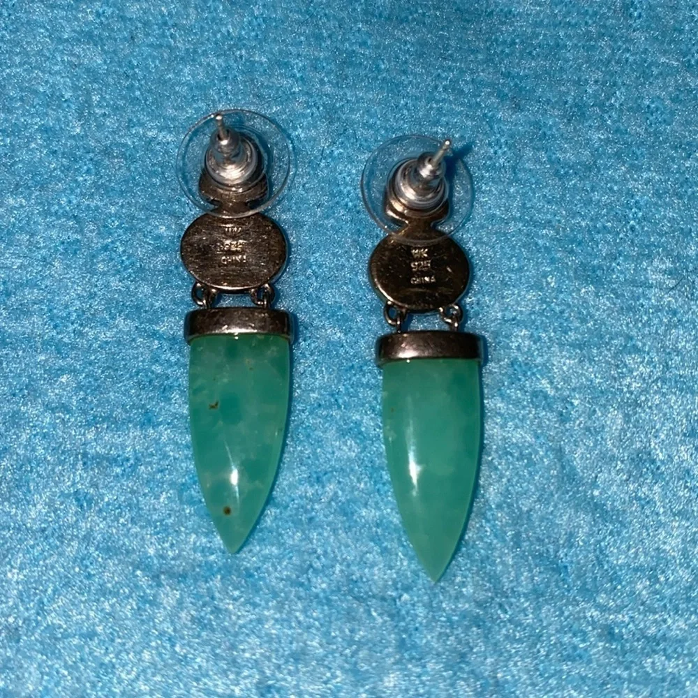 WHITNEY KELLY Jadeite lapis agate pierced earrings .925 sterling silver vintage